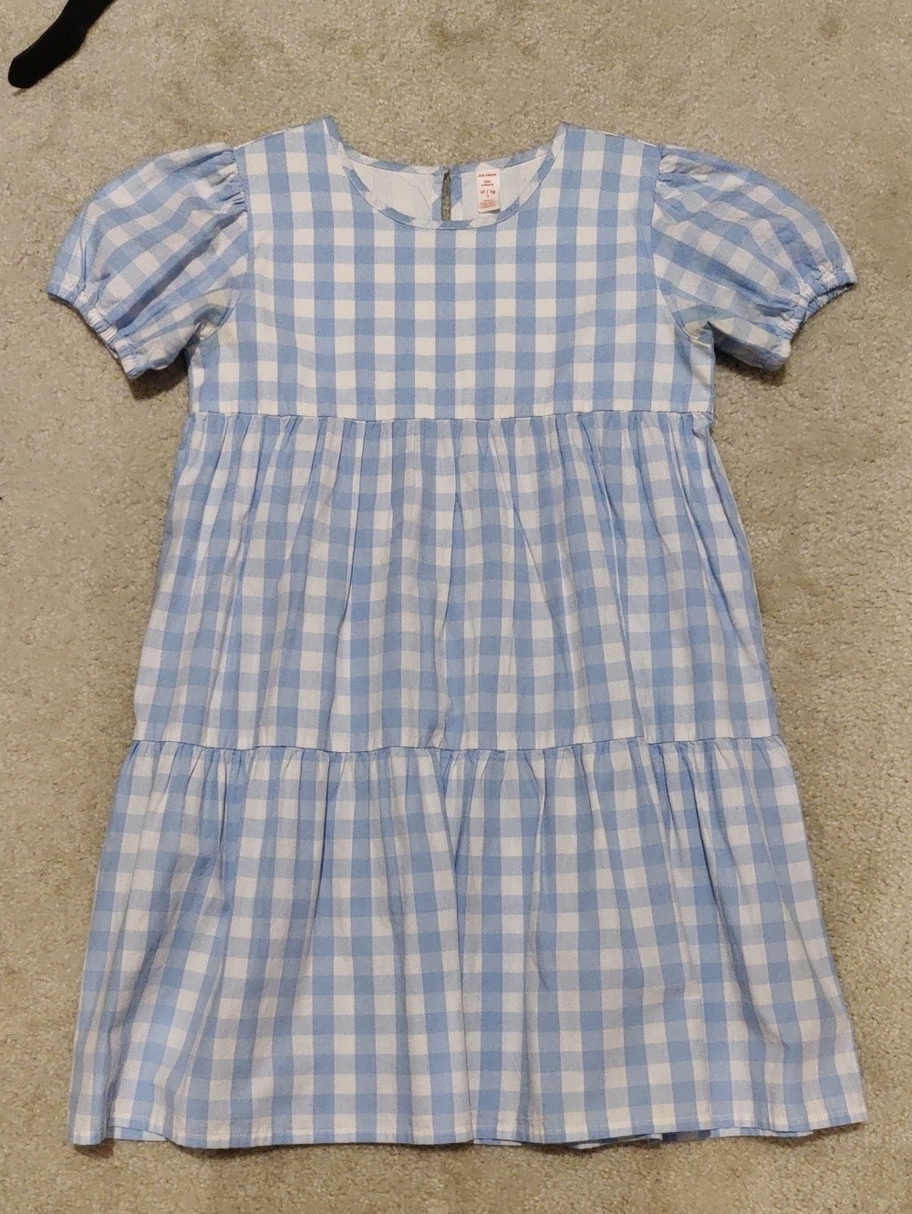 Joe Fresh Girls' Blue & White Gingham Puff-Sleeve Dress Tiered Mini Dress Y2K